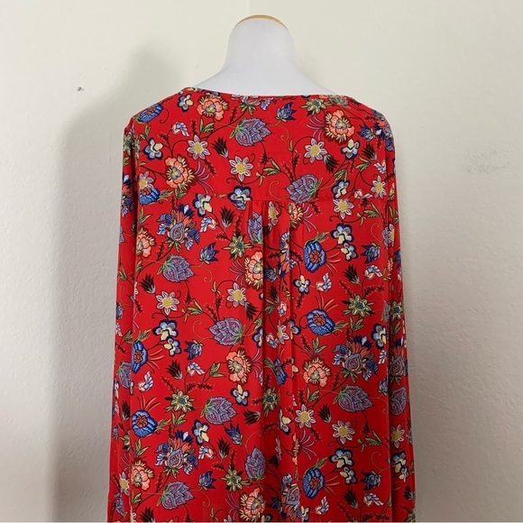 Chelsea & Theodore Floral Tunic Top Womens XXL Red Multi Popover V Neck Shirt - Picture 7 of 17